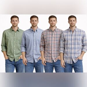 (4) Men's Casual Button Down Shirts - Blue, Green, Plaid-bundle deal XL for $15!